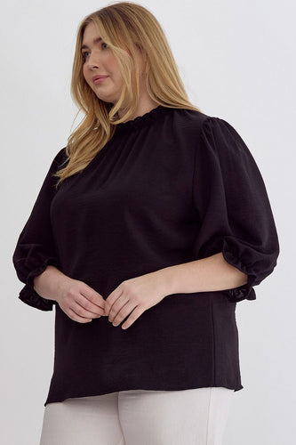 Black Smock Sleeve Top- Curvy