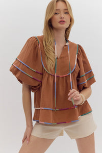 Camel Puff Sleeve Top