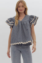 Load image into Gallery viewer, Blue Floral Print Ruffle Sleeve Top