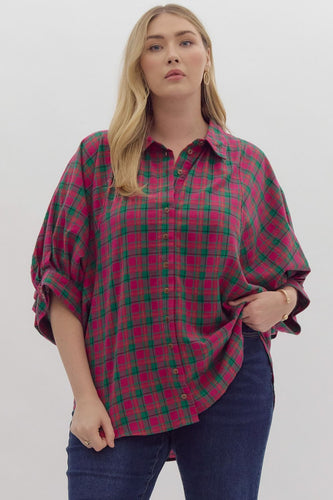Oversized Plaid Top- Curvy