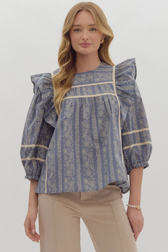 Floral Print Ruffle Shoulder Top