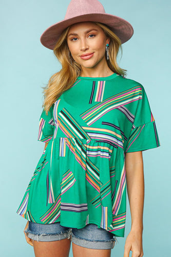 DROP SHOULDER BABYDOLL RETRO GEOMETRIC TOP