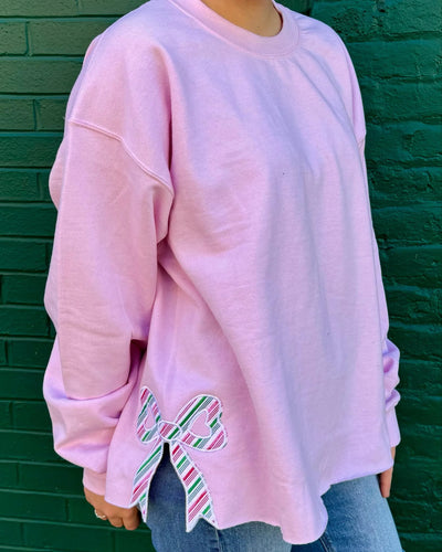 Embroidery Side Bow Sweatshirt in Pink or Red