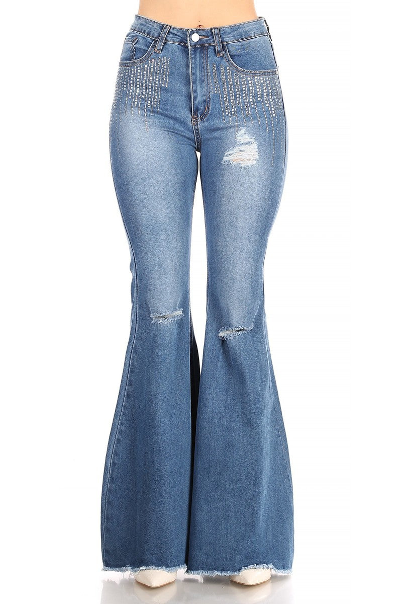 Low Waisted Rhinestone Flare Jeans – PROD