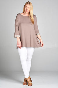 Solid Jersey Tunic Top with Striped Bell Sleeve S-3X *5 COLOR OPTIONS AVAILABLE*