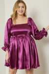 Load image into Gallery viewer, Curvy Solid Silk Puff Sleeve Dress